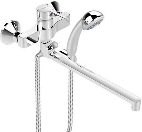 BA281AA LOGIK смеситель для ванны поворотный излив 320 мм, душ.гарнитур в комплекте (лейка70 мм, метал.шланг1500 мм,