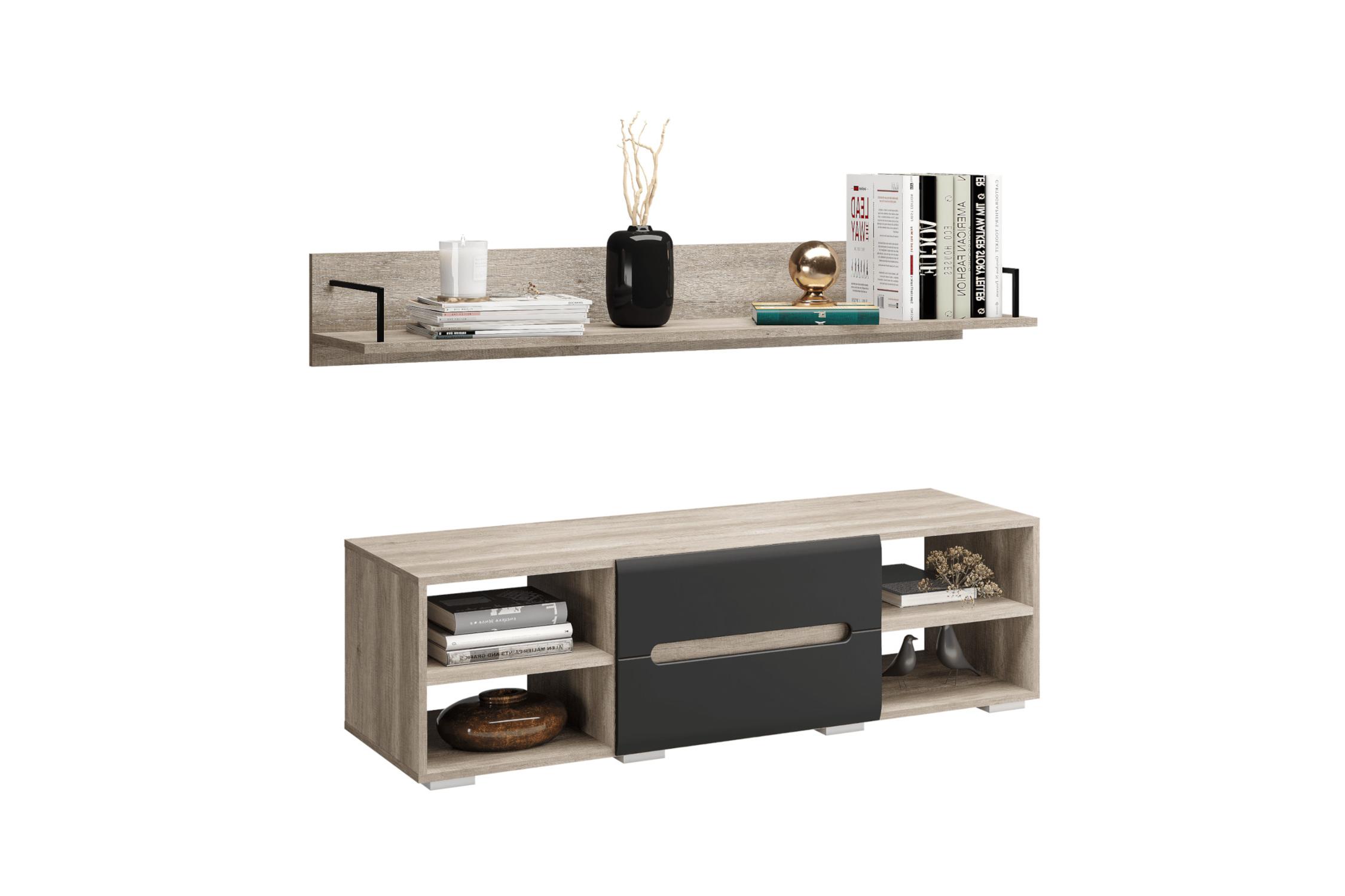 Тумба Наоми с навесной полкой дуб каньон / графит