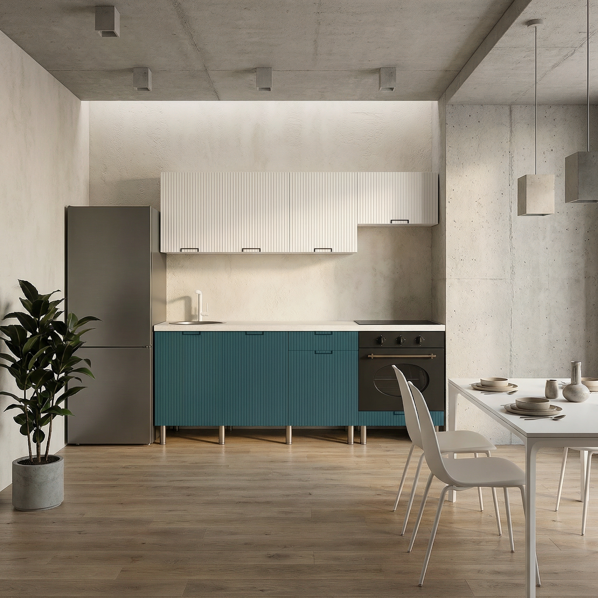 Кухонный гарнитур "Кампео" (со столешницей 38 мм), Белый снег, Бриз