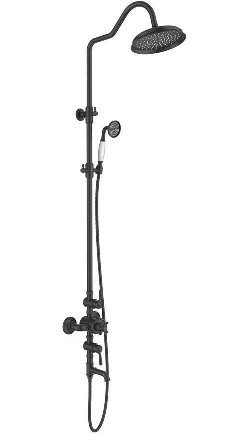 AQ2543MB КЛАССИК термостатическая душевая система с изливом 220мм, матовый черный