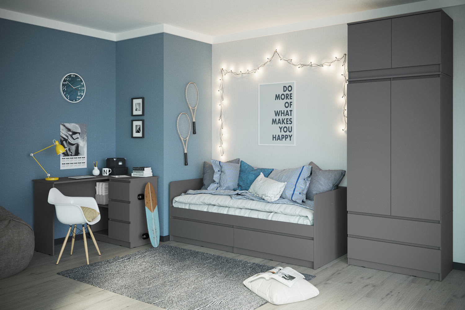 Шкаф двухстворчатый с антресолью Челси, Графит