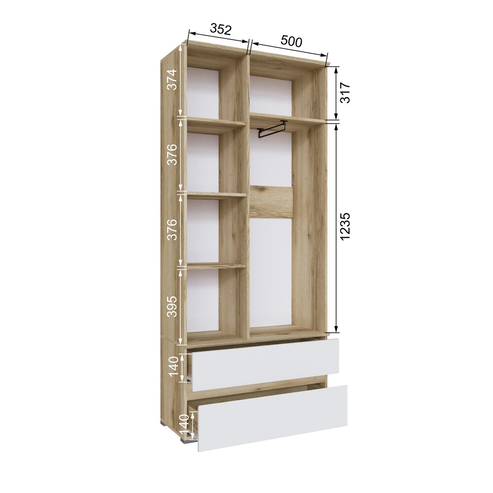 Шкаф для одежды и белья Плейона, Дуб Делано, Белый Шкаф для одежды и белья Плейона, Дуб Делано, Белый