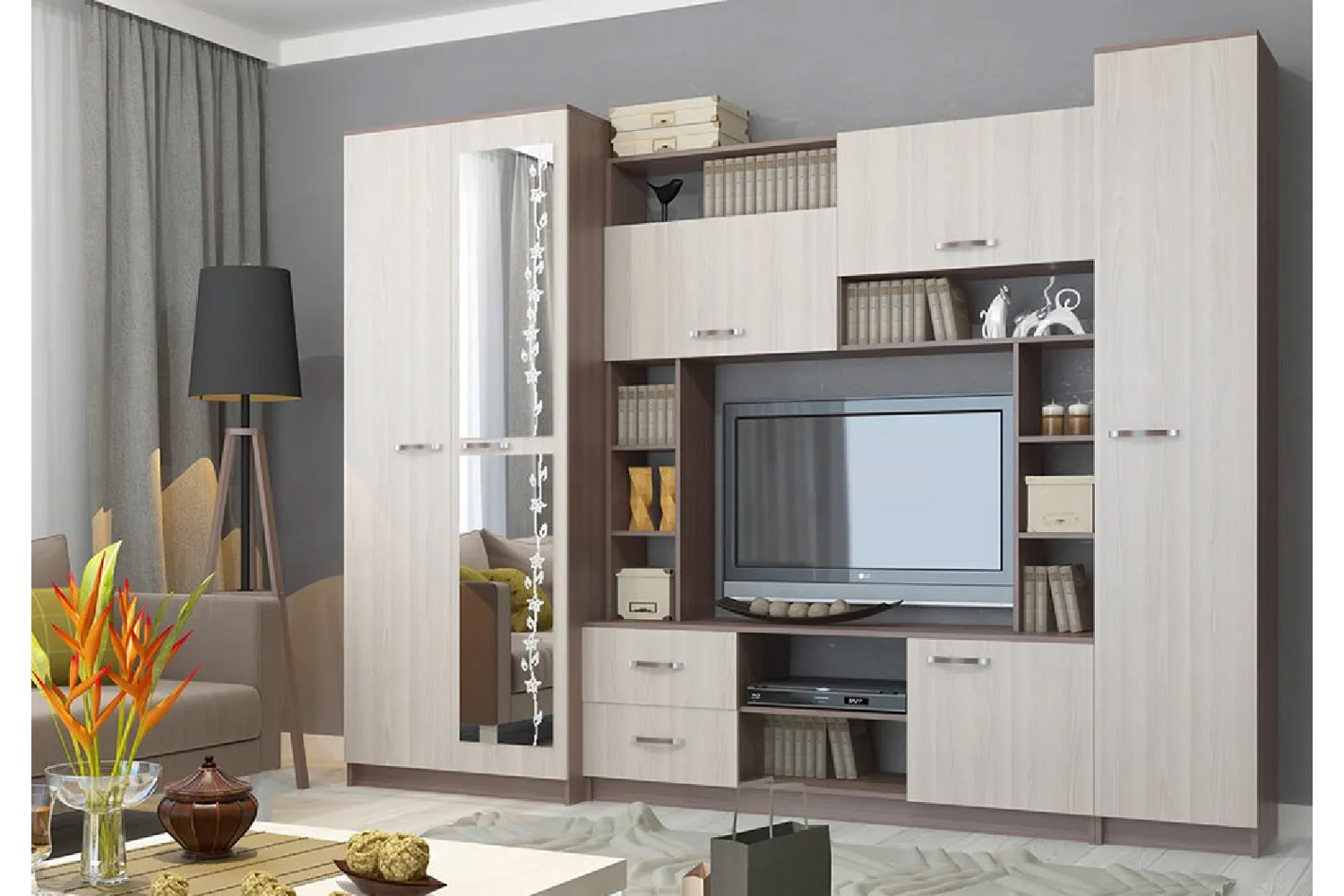 Гостиная Флора, Ясень шимо светлый, Ясень шимо темный