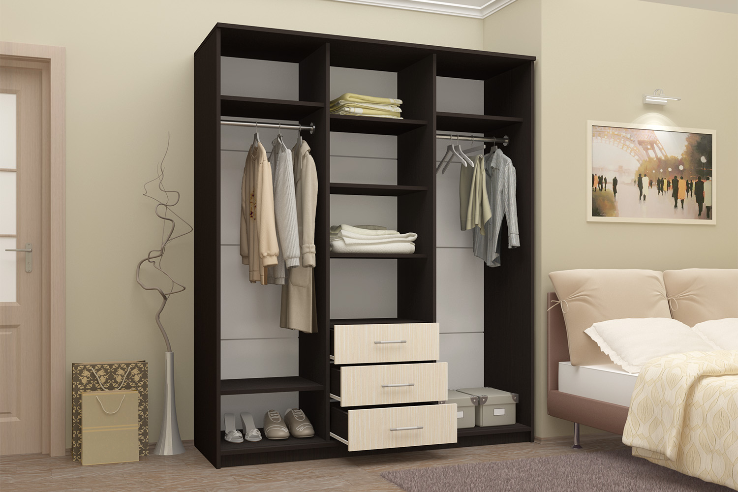 Шкаф-купе Маэстро, Дуб беленый, венге