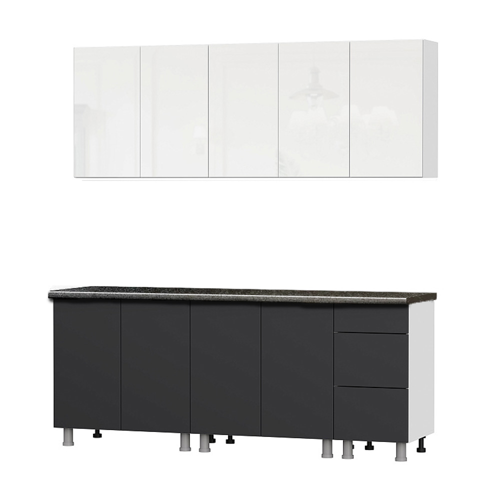 Кухонный гарнитур "Модерн New" (2,0м) (со столешницей 26 мм) Белый//Графит/Черный