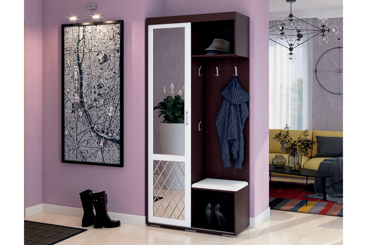 Прихожая Стелла 1, Белый, Венге