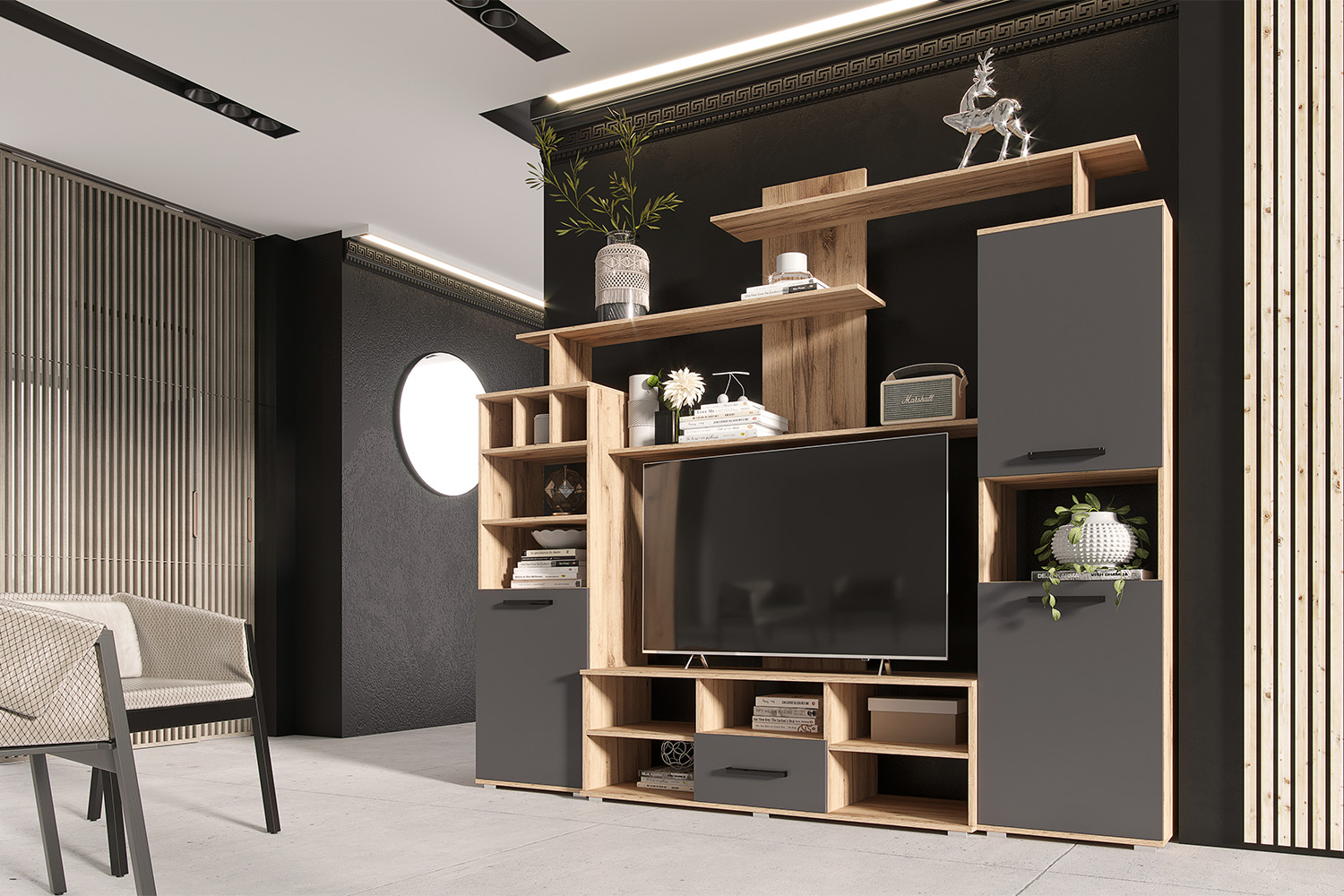 Гостиная Мини, Графит, Дуб крафт