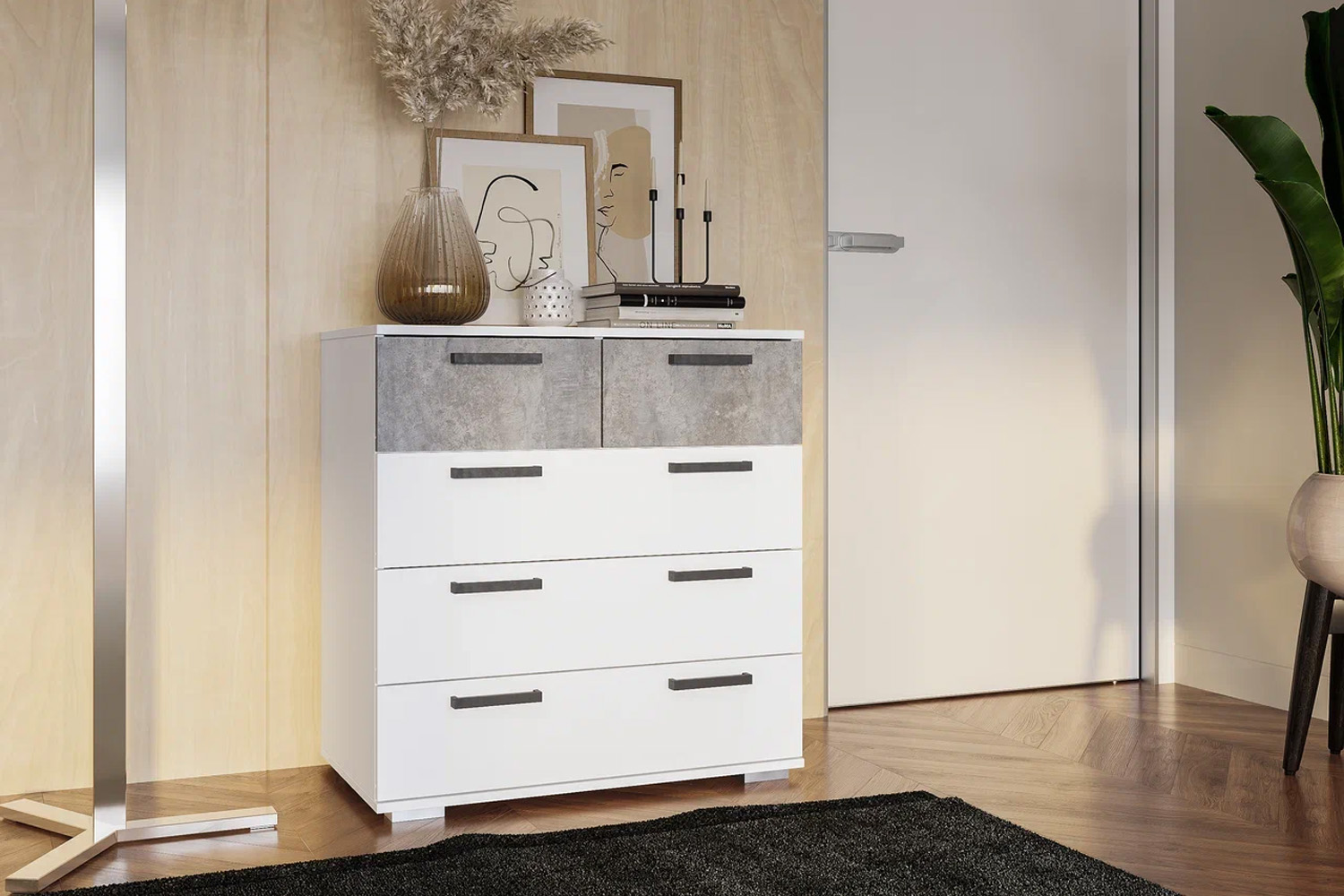 Комод Стандарт-5, Белый, Цемент светлый