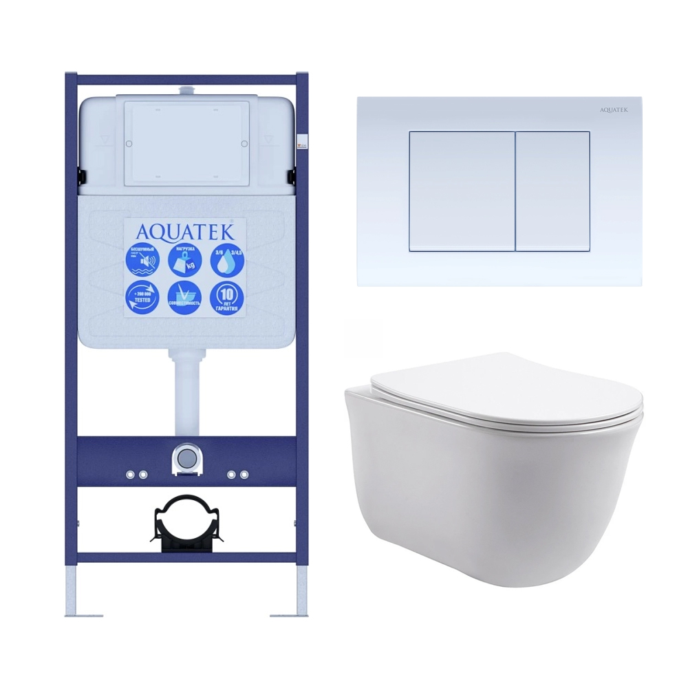 Set AQUATEK КЛАССИК (рама AQUATEK Standard INS-0000012 с звукоиз.прокладкой+крепеж KKI-0000002+кнопкаKDI-0000009+унитаз КЛАССИК AQ1111-00 с крышкой Set AQUATEK КЛАССИК (рама AQUATEK Standard INS-0000012 с звукоиз.прокладкой+крепеж KKI-0000002+кнопкаKDI-0000009+унитаз КЛАССИК AQ1111-00 с крышкой