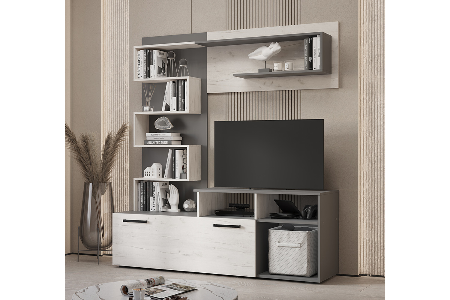 Гостиная "Евро" Графит/Дуб крафт белый