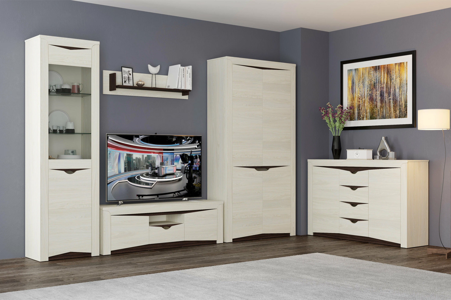 Тумба для ТВ Лючия 33.17, Бетон пайн белый, Венге