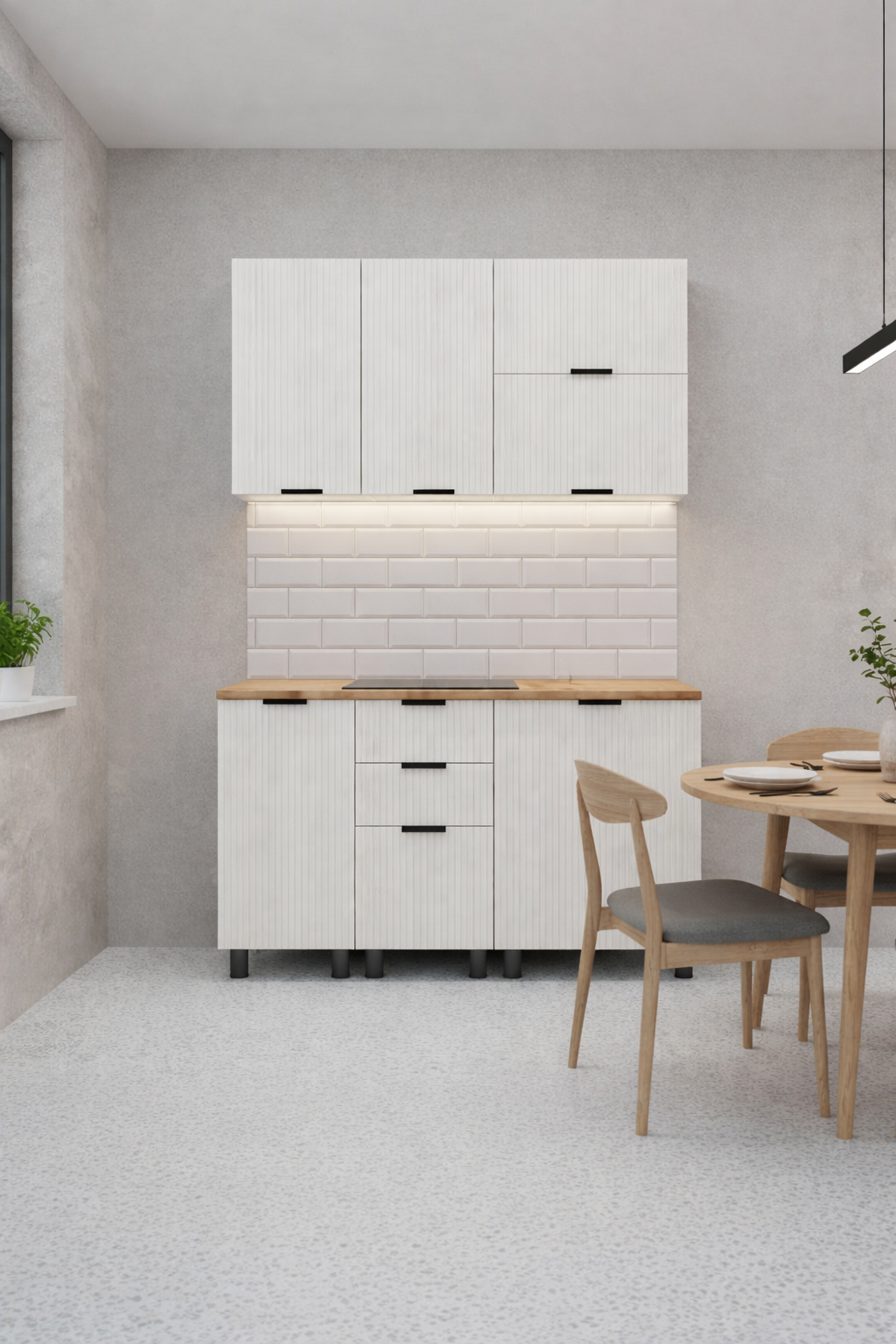 МК Аленушка 1,4м с ящ. Лотос Молочный,скоба антрацит,сонома