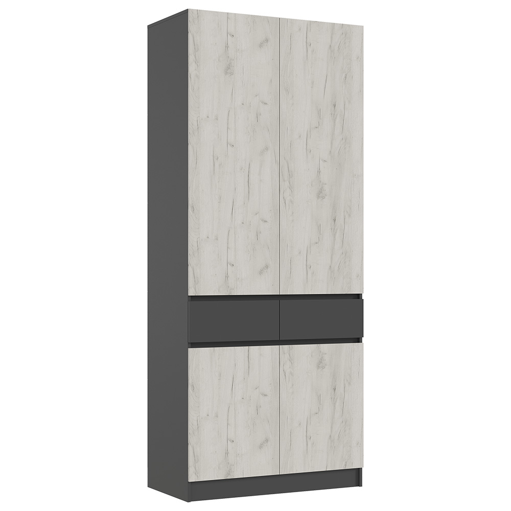 Шкаф двухстворчатый Роджина, Графит, Дуб крафт белый