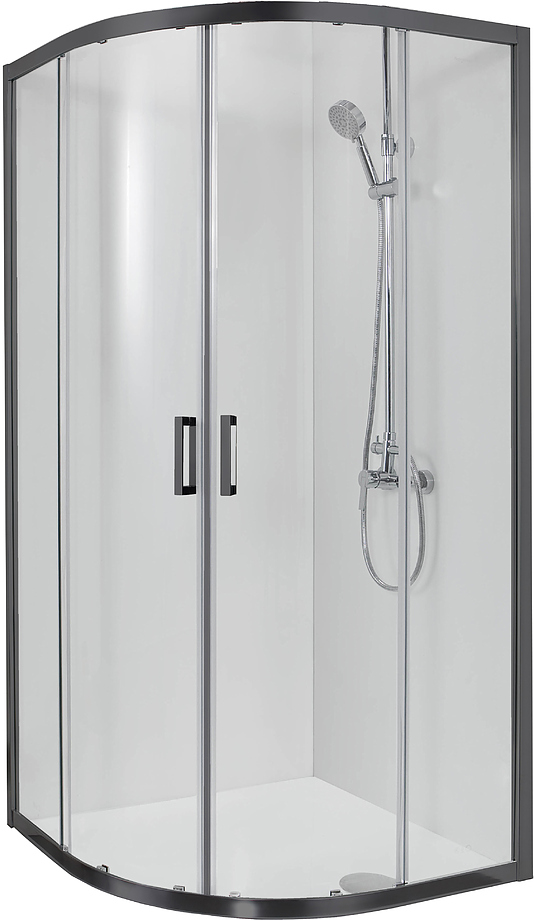 AQ ARI RO 10020BL Душевой уголок 1/4 круга, двери раздвижные 1000x1000x2000, профиль черный, стекло прозрачное