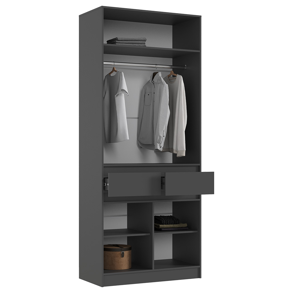 Шкаф двухстворчатый Роджина, Графит, Дуб крафт белый