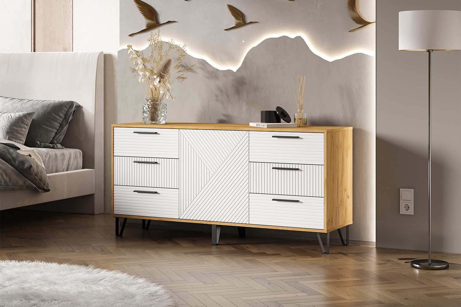 Комод Флэш (1500), Браш Вайт, Дуб Крафт