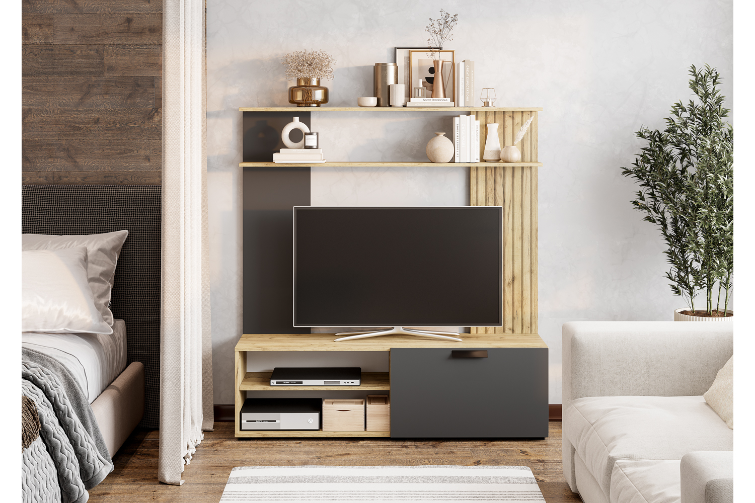 Стенка в гостиную Мишель 1 ГС-05, Крафт;графит