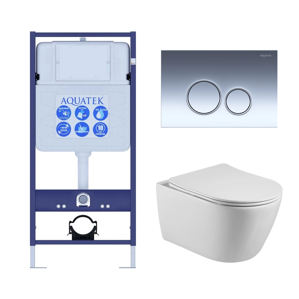 SET AQUATEK БЕТТА KDI18(рама AQUATEK Standard INS-0000012 с клавишей KDI-0000018 и крепежом KKI-0000002+унитаз БЕТТА AQ1253W-00 с тонким сиденьем soft