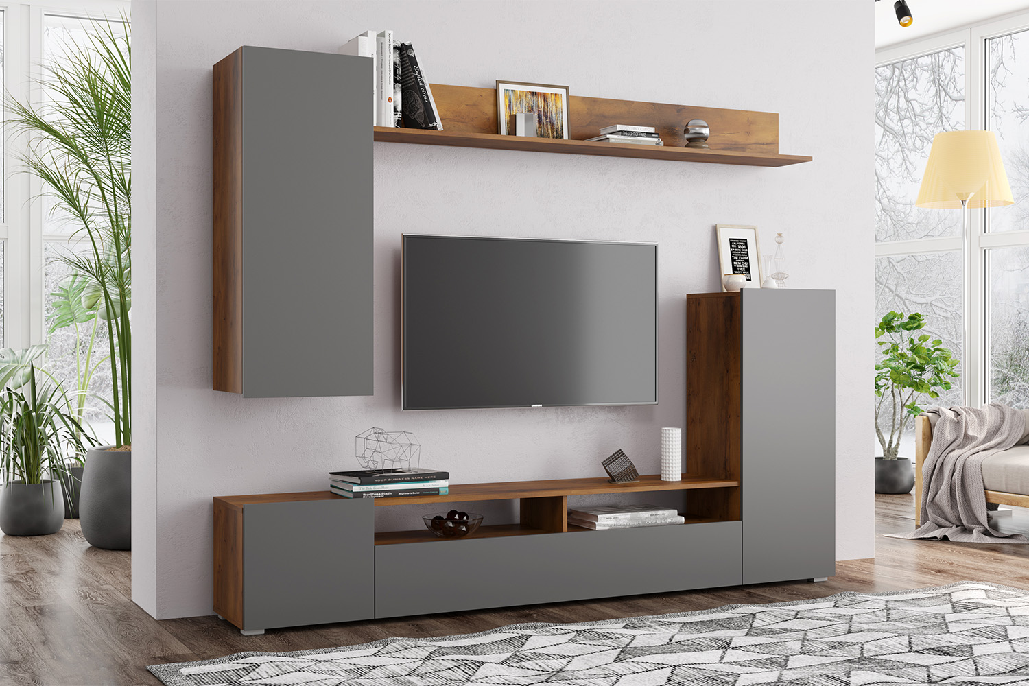 Стенка в гостиную Прага-3, Таксония, Диамант серый