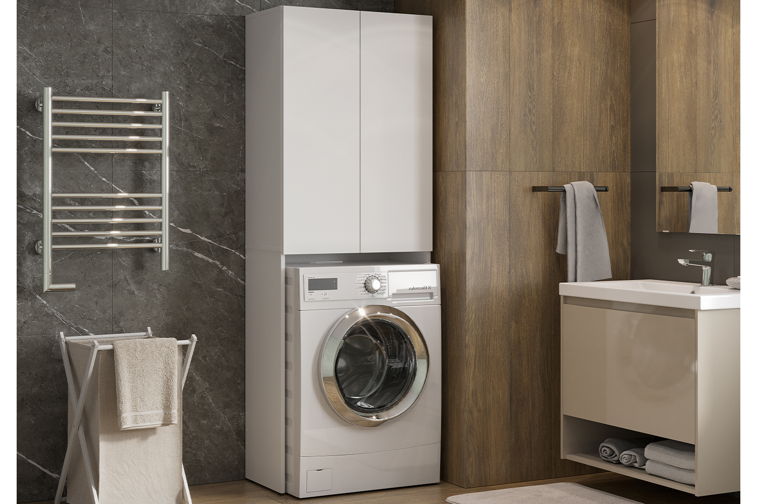 Пенал 640 с нишей для стиральной машины, Белый