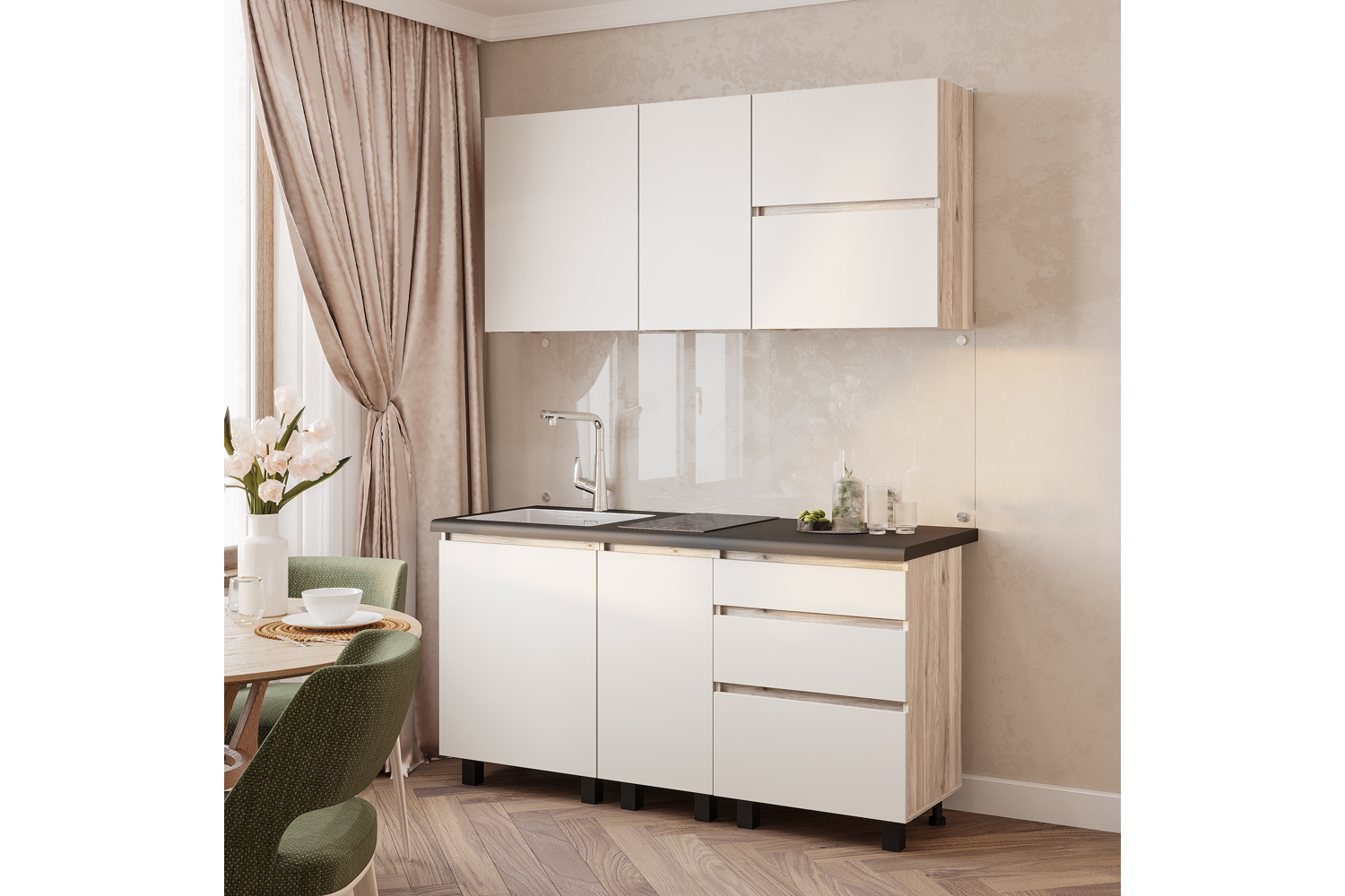 Шкаф со столешницей Берген Лайт 6с3, Дуб смоки, Кашемир