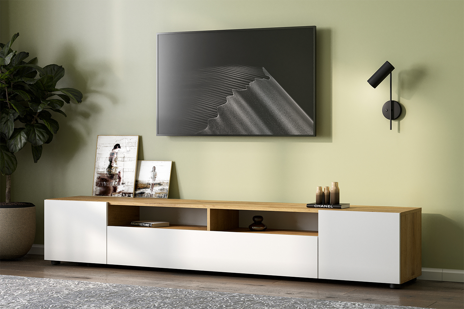 Тумба ТВ Денвер, Дуб золотой, Белый