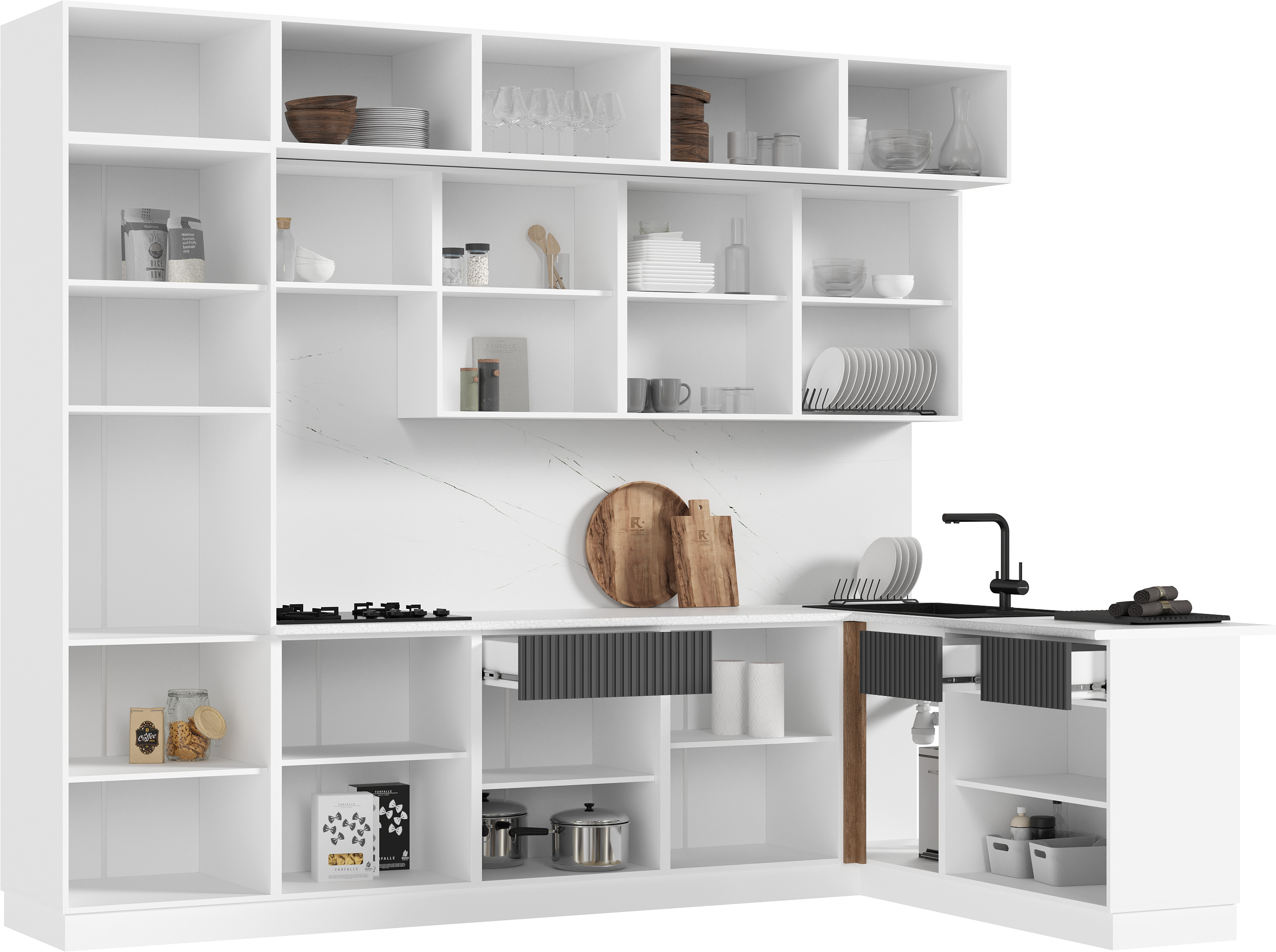 Кухня Оливия NEW 3,0х1,8м, Экзотическое дерево Амазония / Графит софт NEW,Графит