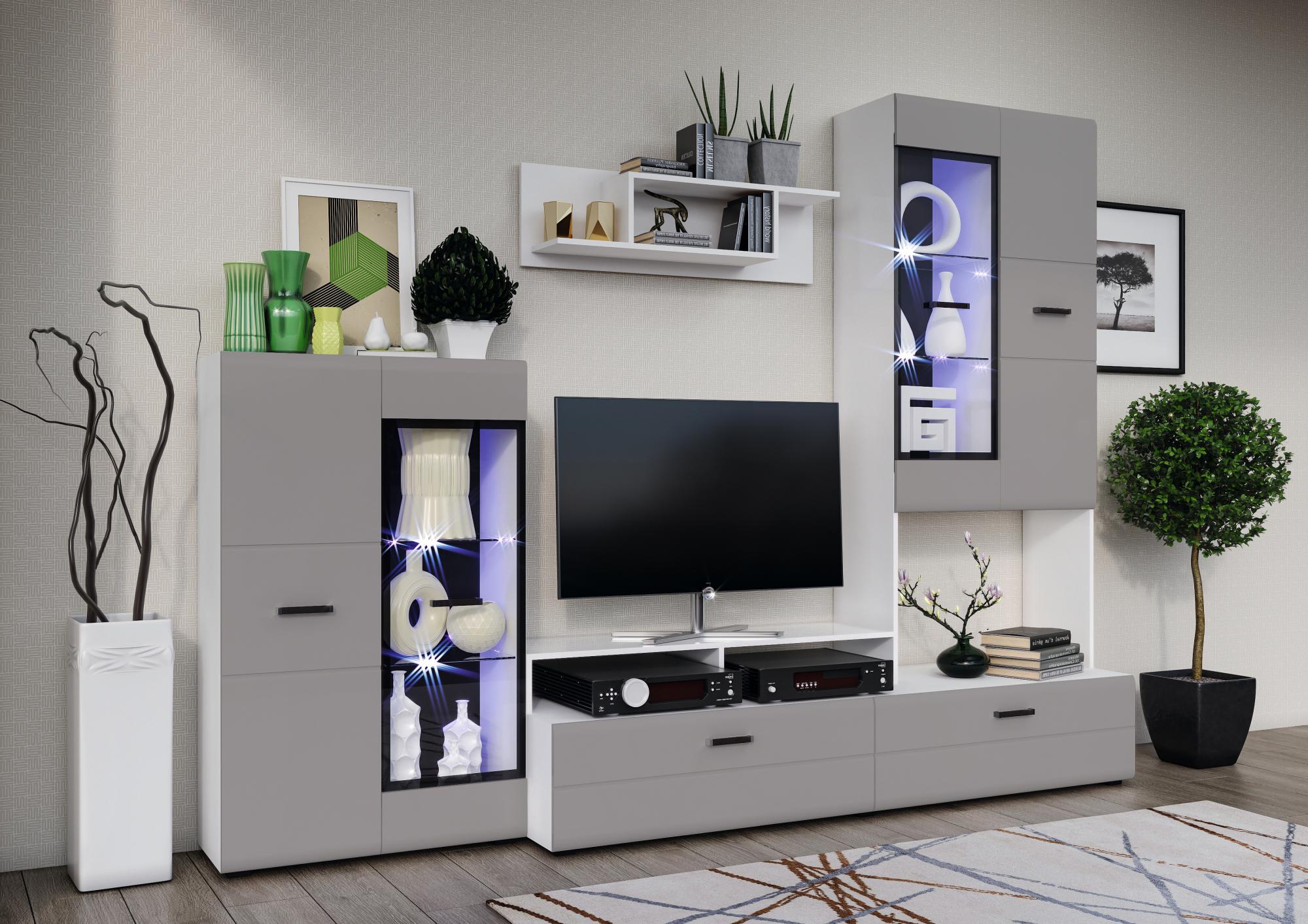 Гостиная Нэнси Вариант №3, Браш Текстура Грей, Белый