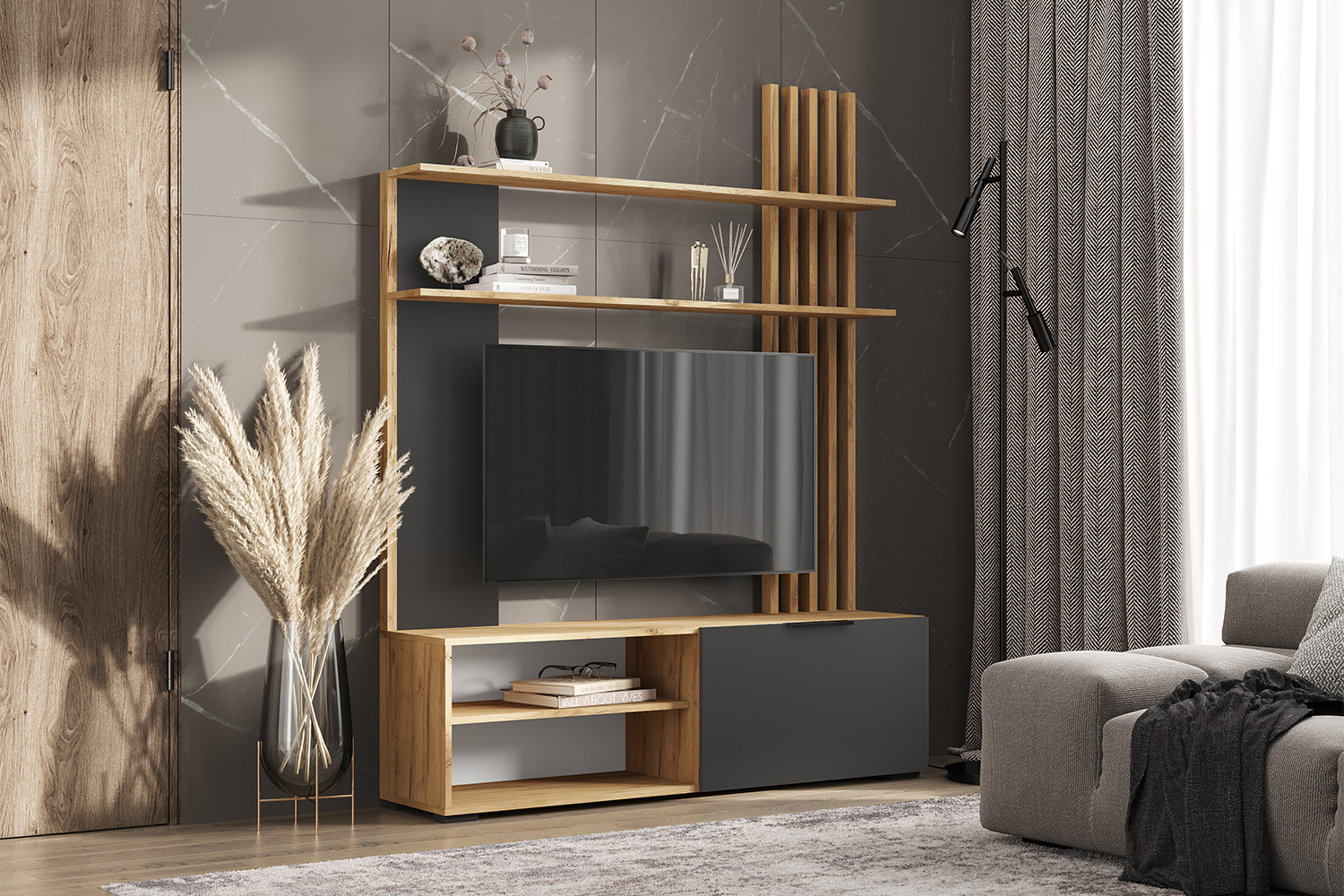 Гостиная Роджина, Графит, Дуб крафт Гостиная Роджина, Графит, Дуб крафт
