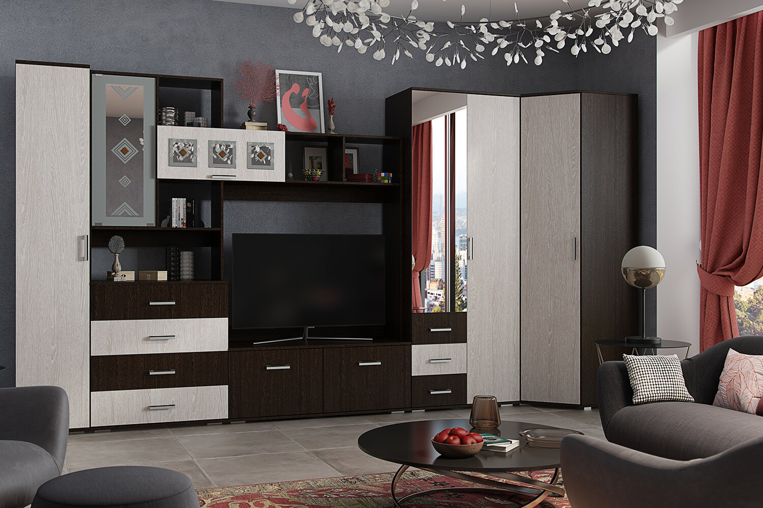 Шкаф угловой Белла, венге/ясень белый