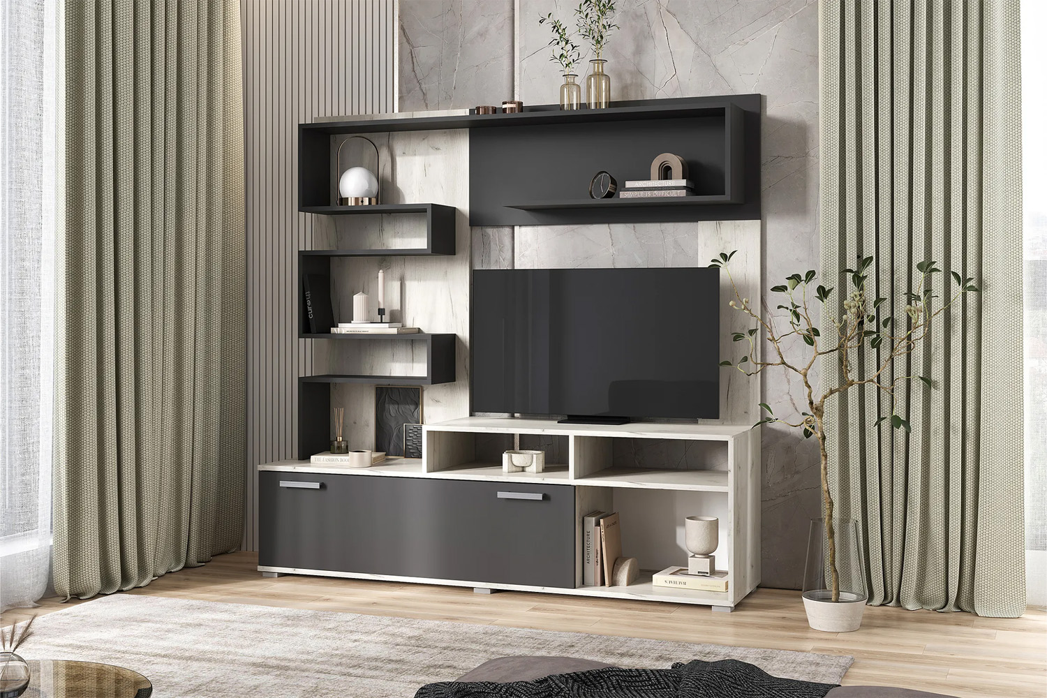 Гостиная Рица, Дуб крафт белый, Графит