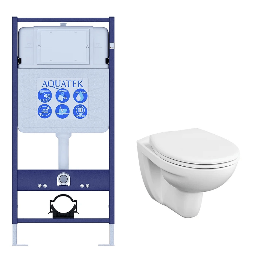 сет INS-0000012 Aquatek Standart 50 Монтаж рама для подв.унит.+Подв.унитаз S10 SpinFlush, безоб.+тон.дюро.сиденье МЛ