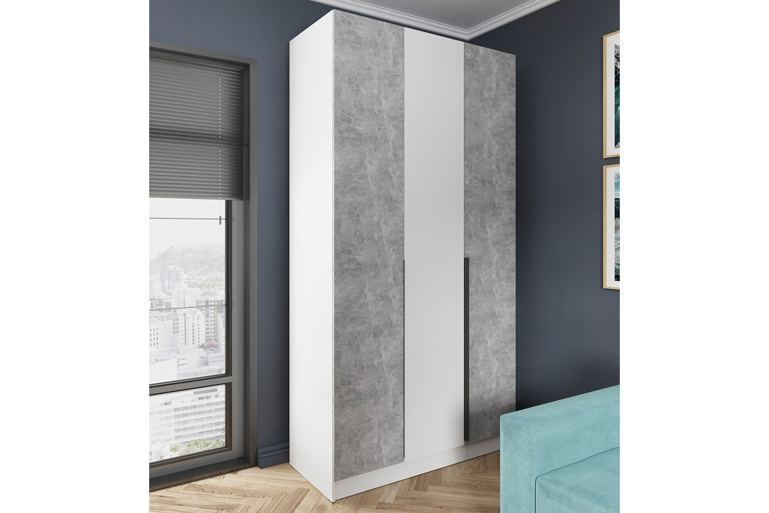 Шкаф Мадрид (1,2) без зеркала белый/ателье светлое Шкаф Мадрид (1,2) без зеркала белый/ателье светлое