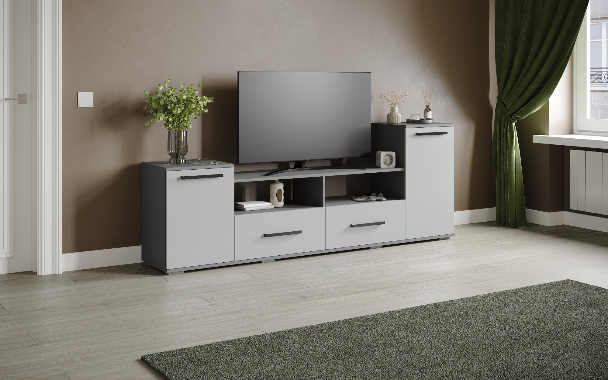 Тумба ТВ Парус-2, Графит серый, Серый камень