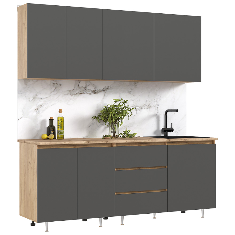 Кухня Челси 2,0м Компоновка №2, Дуб Крафт, Графит (Кастилло) Кухня Челси 2,0м Компоновка №2, Дуб Крафт, Графит (Кастилло)