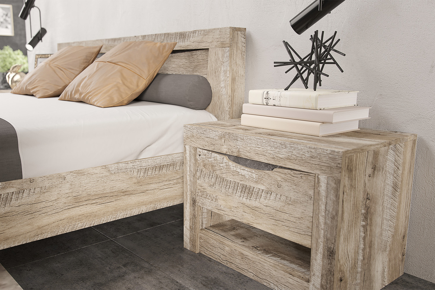 Тумба прикроватная Ривьера (2 шт.), Дуб Юкон, Бетон темный