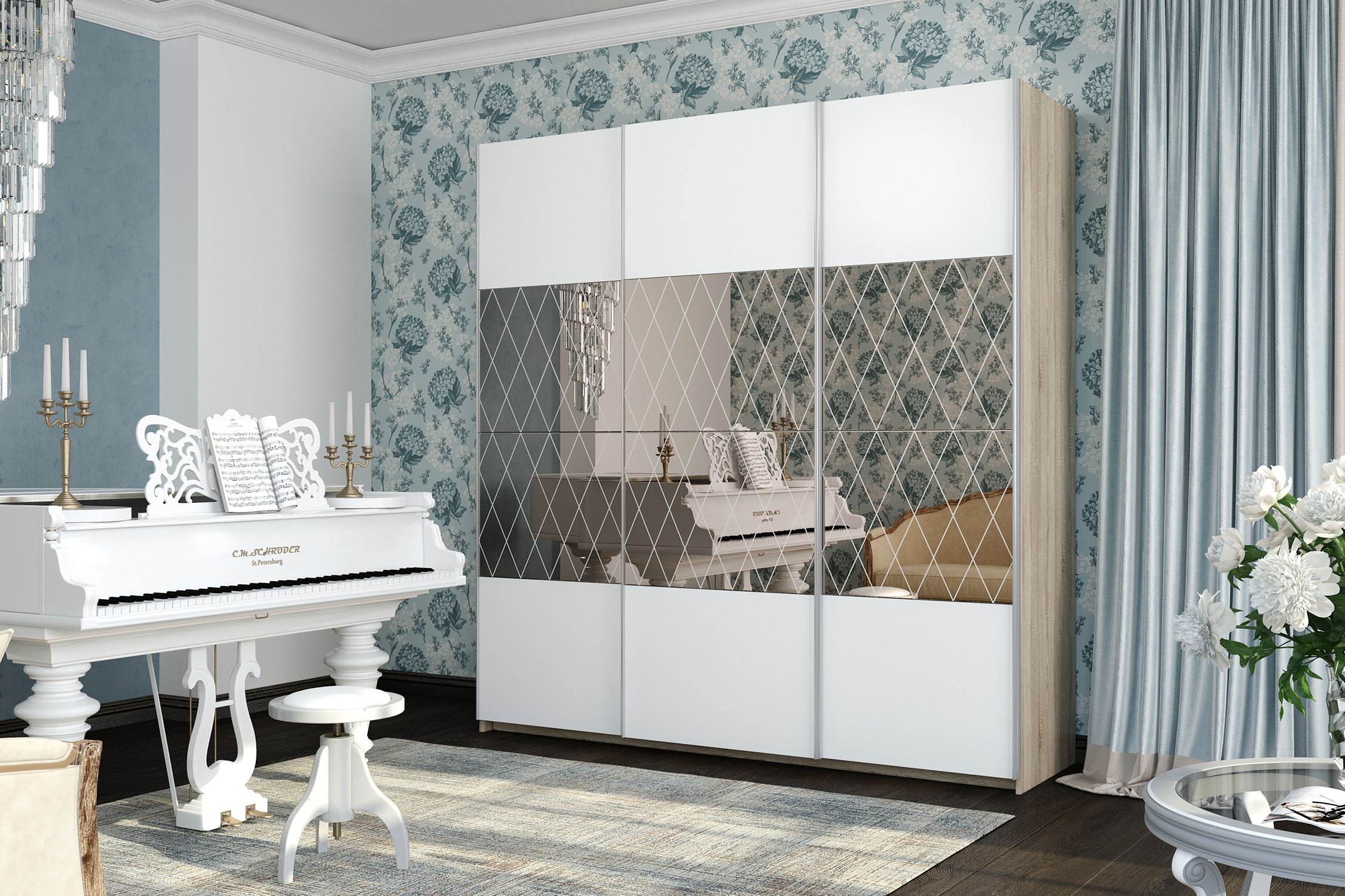 Шкаф-купе Fortune-14 2.2 м тип 3 сонома / белый / зеркало