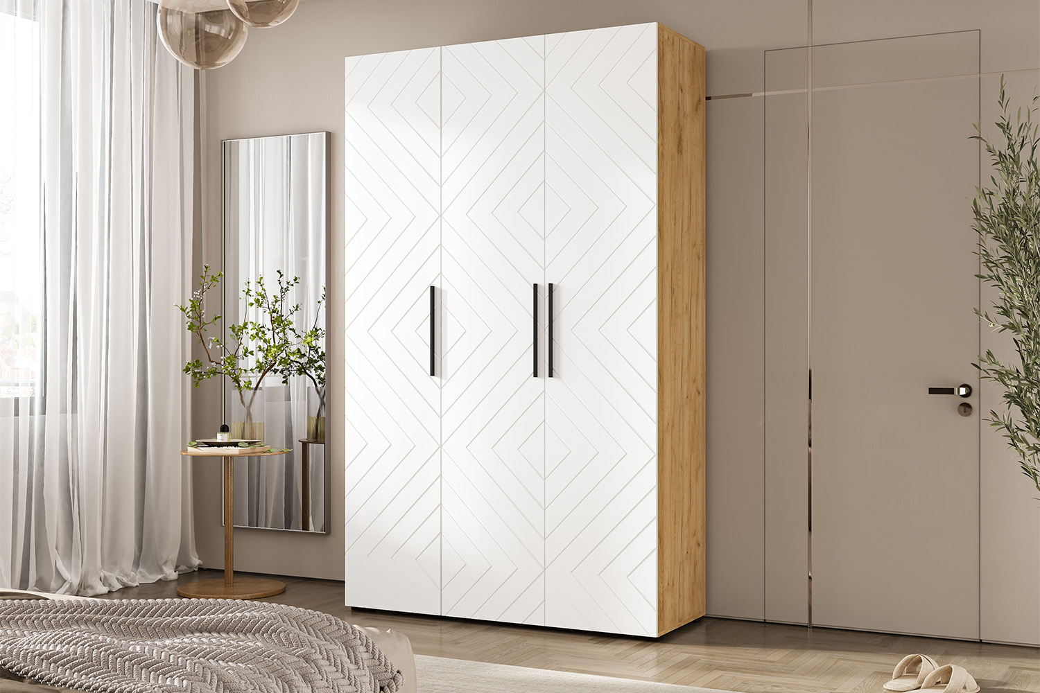 Шкаф трехстворчатый Флэш (1350), Браш Вайт, Дуб крафт Шкаф трехстворчатый Флэш (1350), Браш Вайт, Дуб крафт