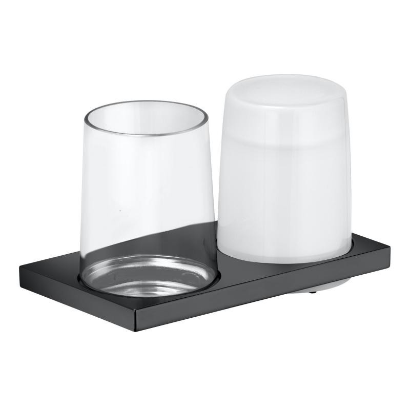 11153139000 EDITION 11 Двойной держатель.(в комплекте из:1 x хрустального стакана матов.1 x дозатора мыла,хрустальн.).Хром черный шлифованный