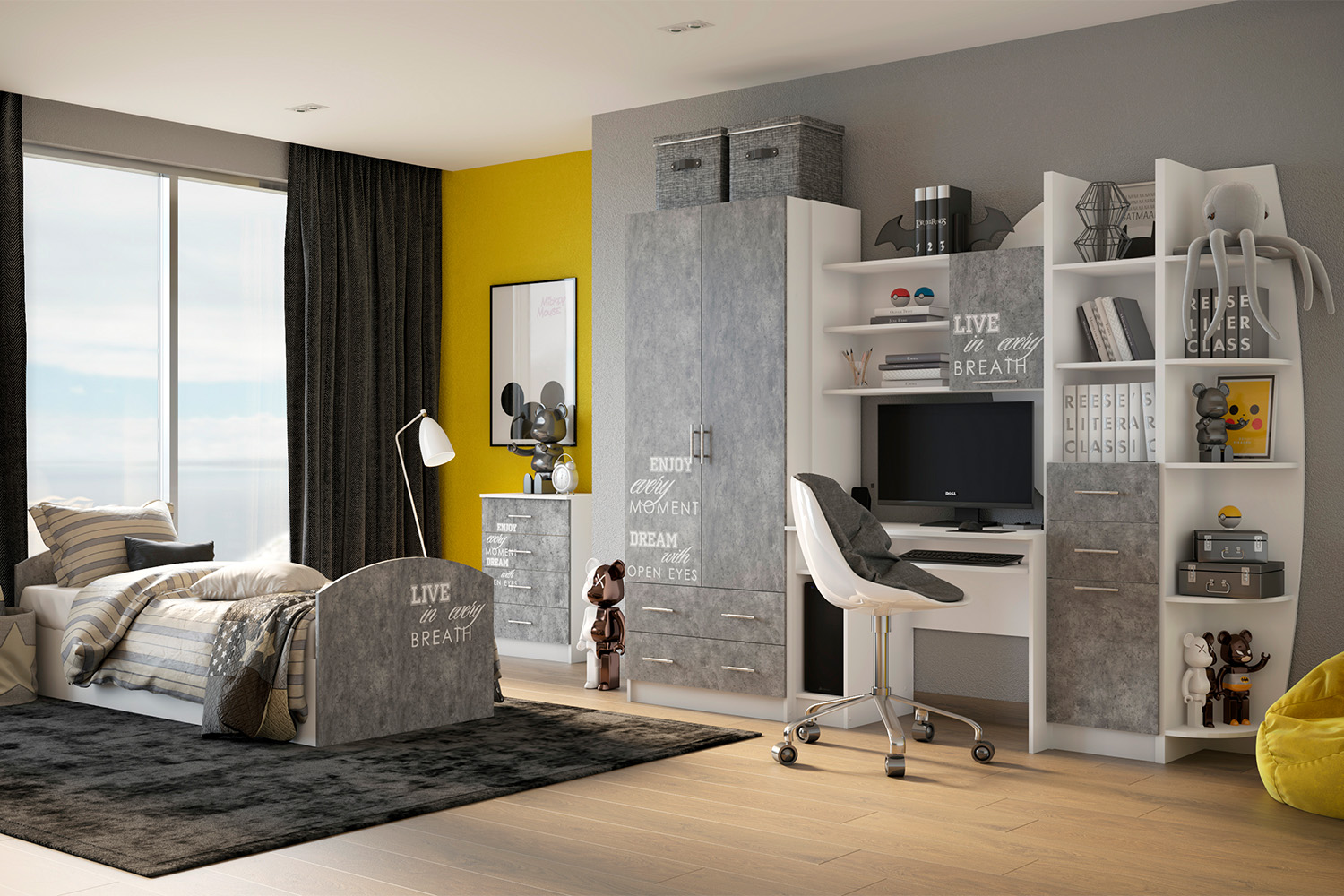 Комод Юниор-2 Лофт, Бетон светлый, Белый Комод Юниор-2 Лофт, Бетон светлый, Белый