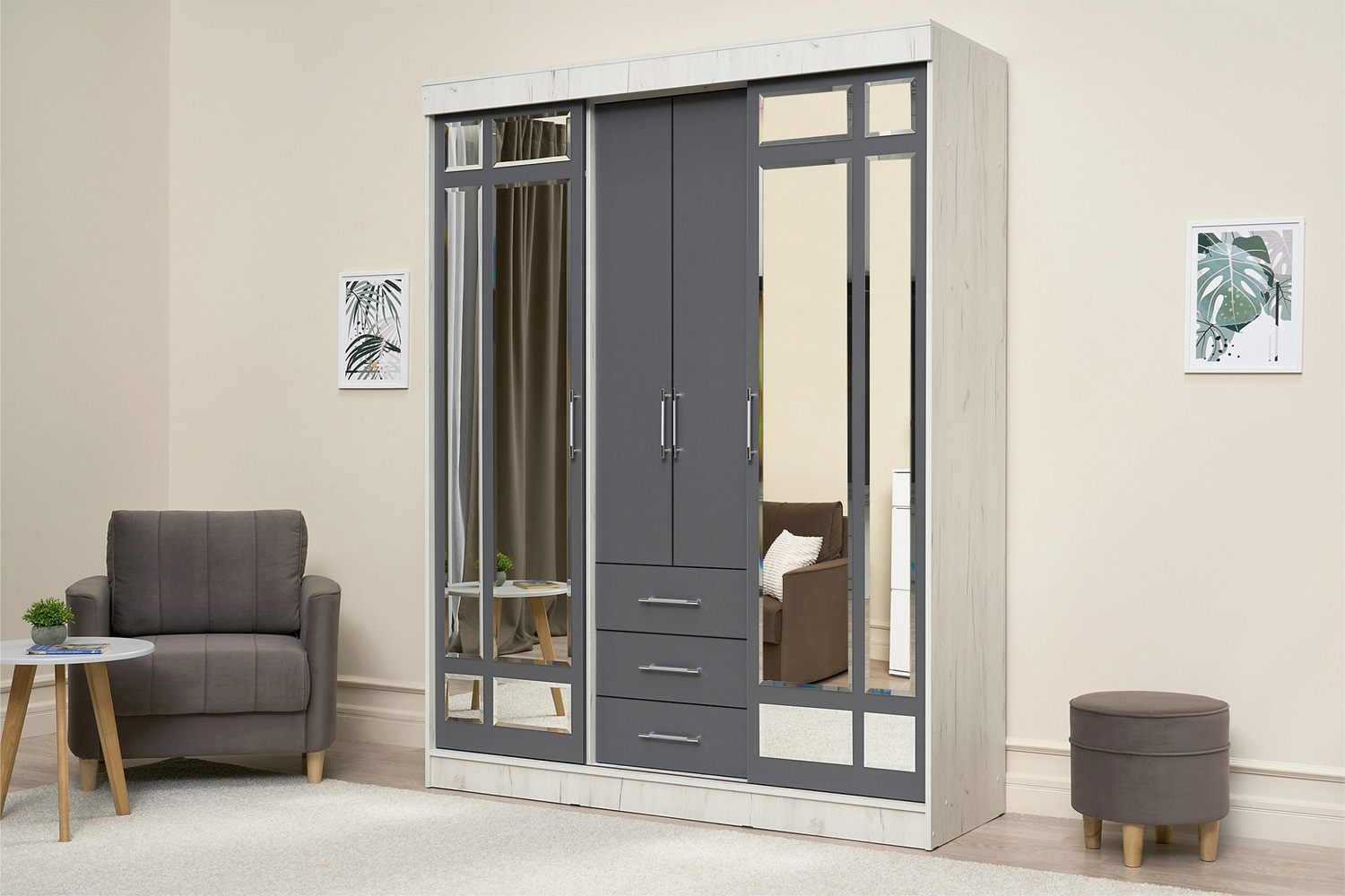 Шкаф-купе Маэстро, Дуб Крафт Белый, Графит