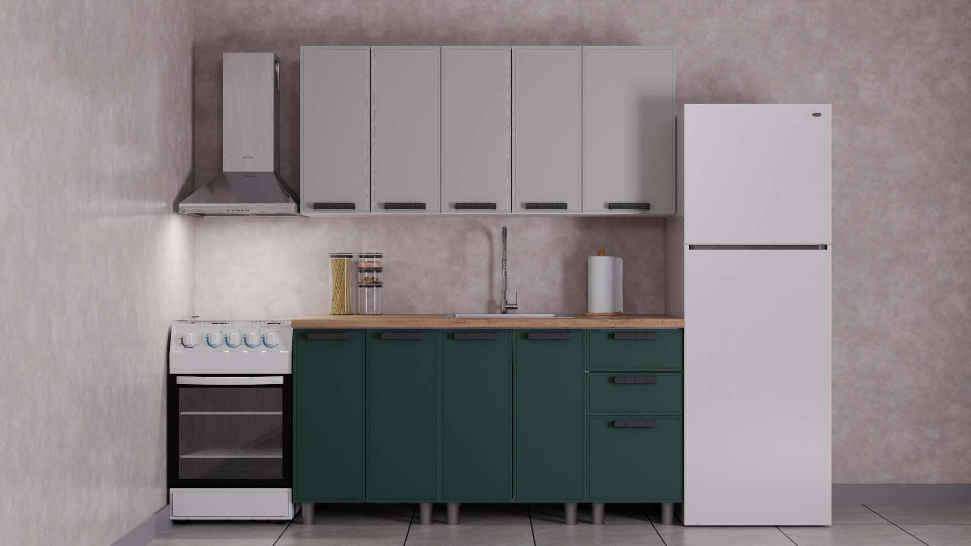 ГК Аленушка 1,6м Магнолия Керамика/Изумруд, черный (без столешницы)