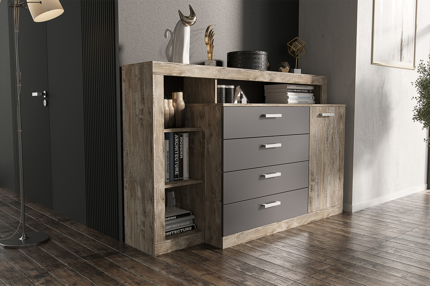 Комод Ангара, Графит, Дуб юкон