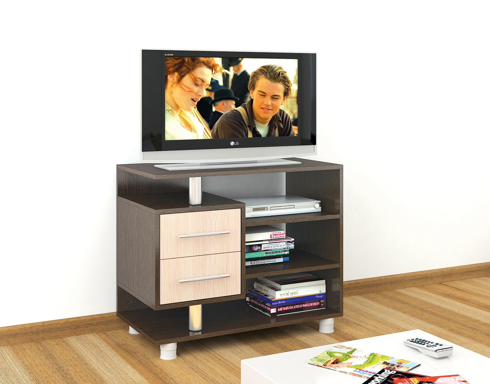 Тумба под телевизор узкая 011 (2я), венге/дуб молочный