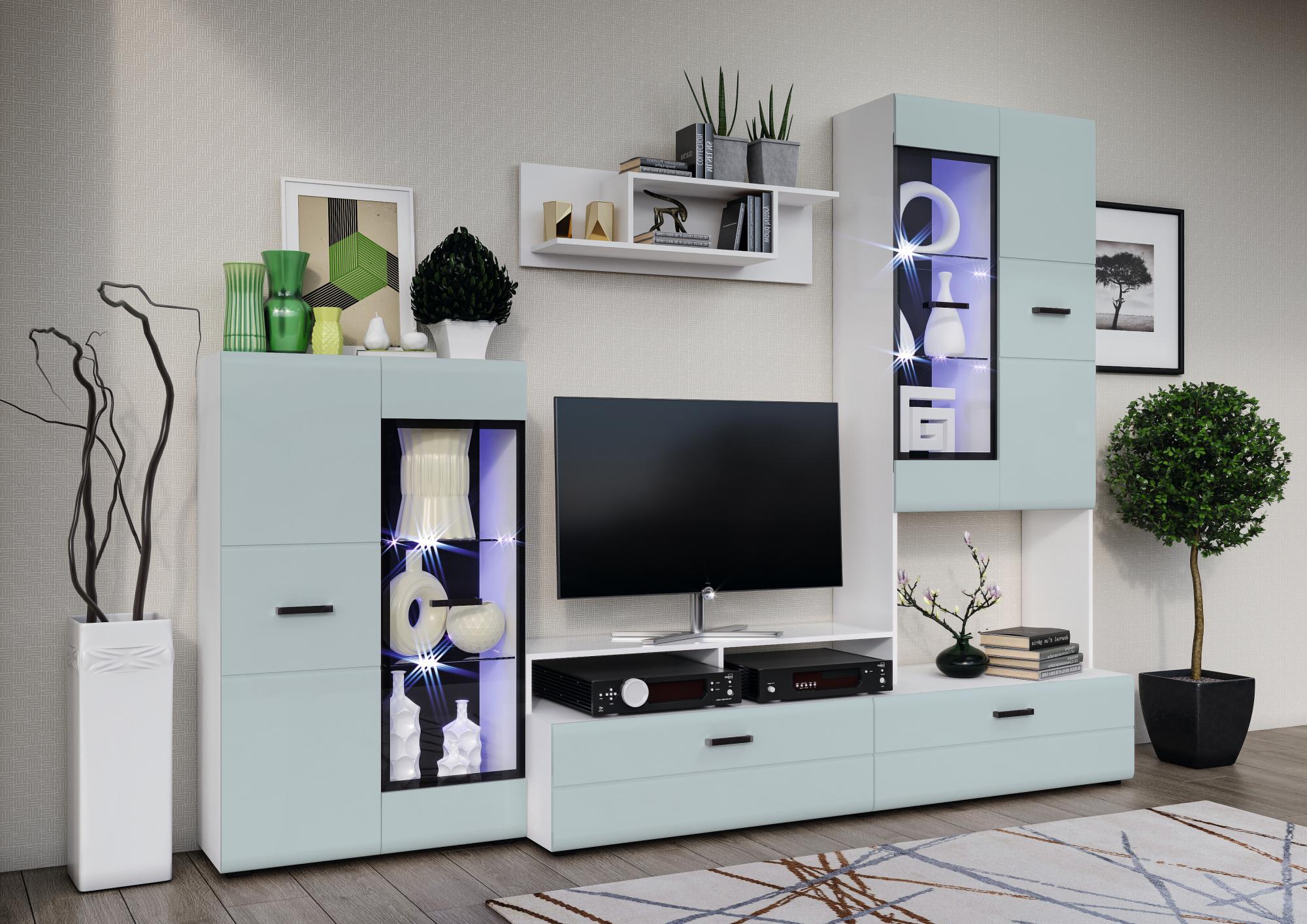 Гостиная Нэнси Вариант №3, Браш Деним Блю, Белый