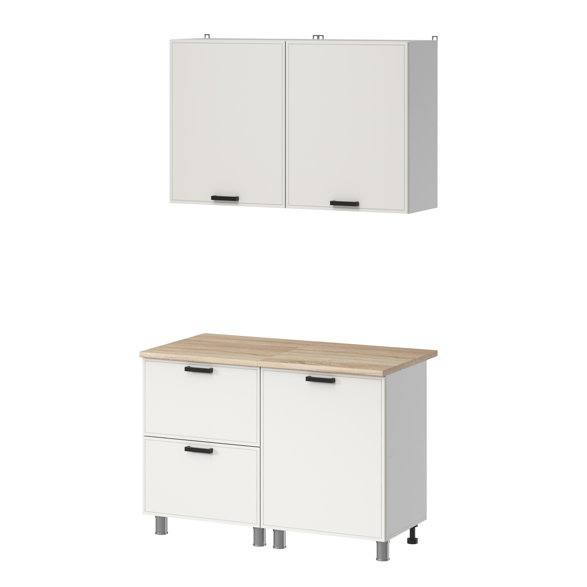 МК Аленушка 1,2м с ящ. Магнолия Молочный,скоба черный,сонома