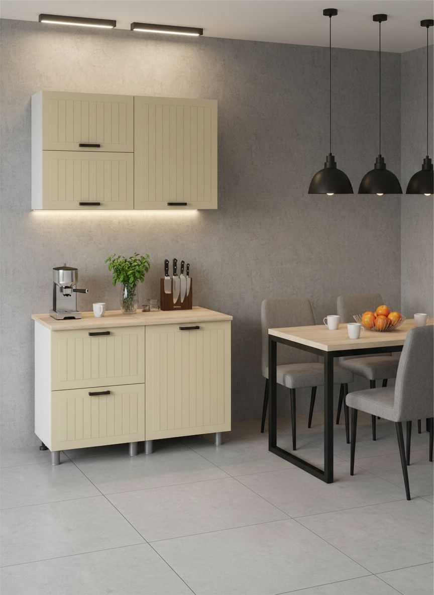 МК Аленушка 1,2м с ящ.в 2 Орхидея Крем,скоба черный,сонома