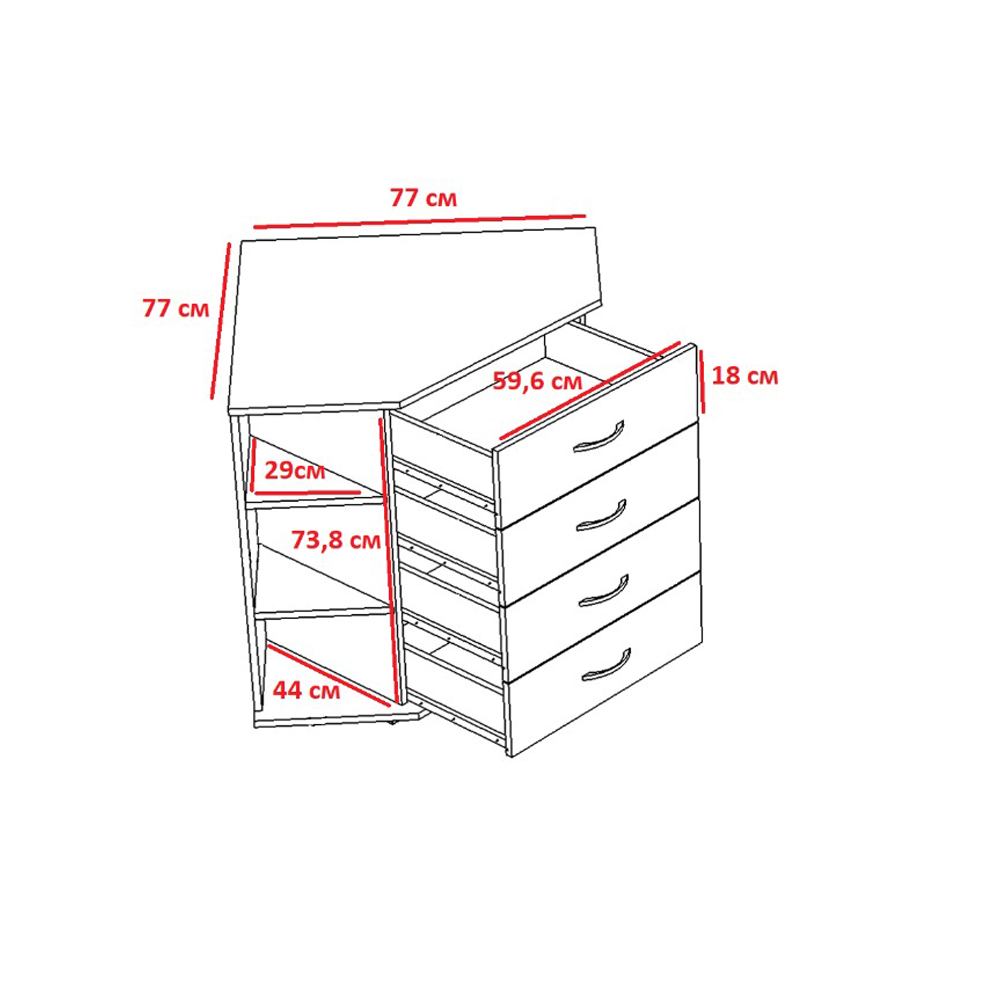 Комод угловой Катрин 7, дуб крафт золотой/белый
