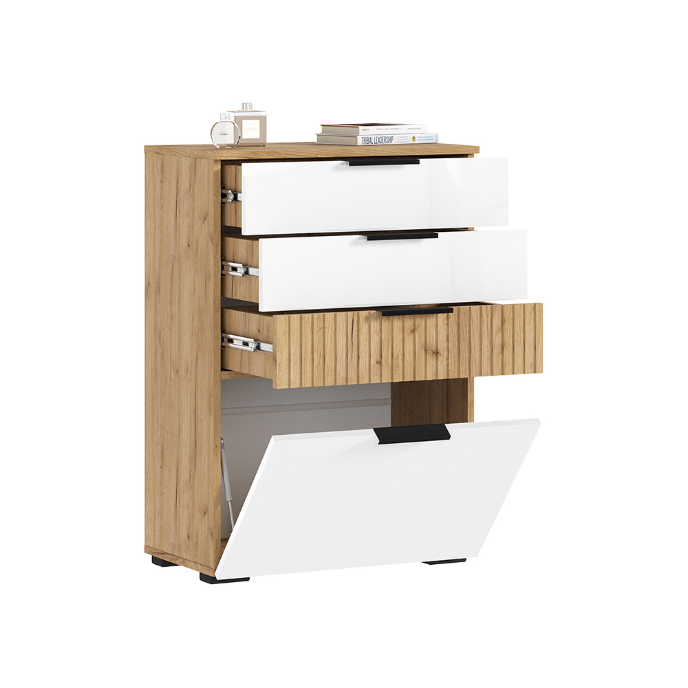 Комод Роджина (600), Белый глянец, Дуб крафт