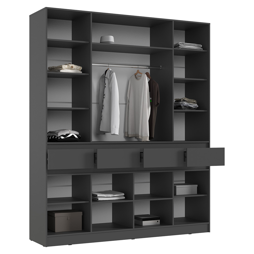 Шкаф четырехстворчатый Роджина, Графит, Дуб крафт белый Шкаф четырехстворчатый Роджина, Графит, Дуб крафт белый